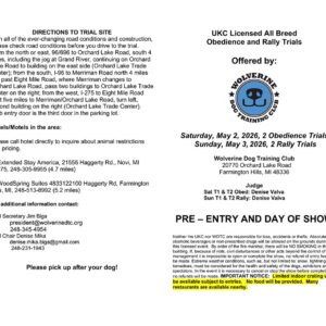 UKC WDTC Obedience Trials Saturday May 2, 2026