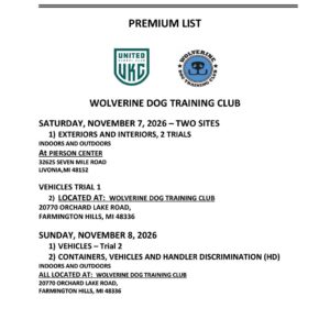 UKC WDTC Nosework Trial Containers, Vehicles, & Handler Discrimination Sunday, November 8, 2026